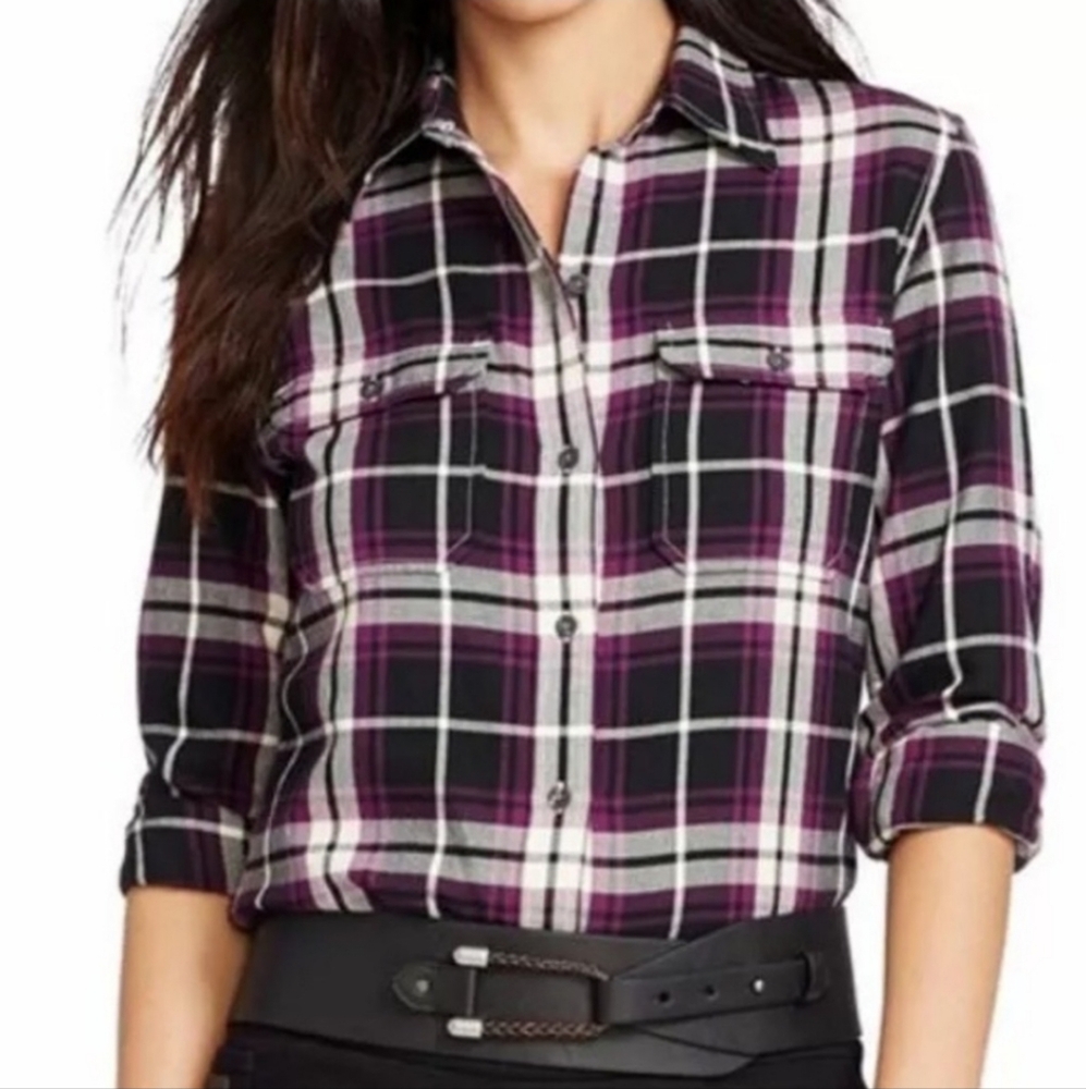 Lauren Jeans Co. Cotton Plaid Button Down Shirt, Size L